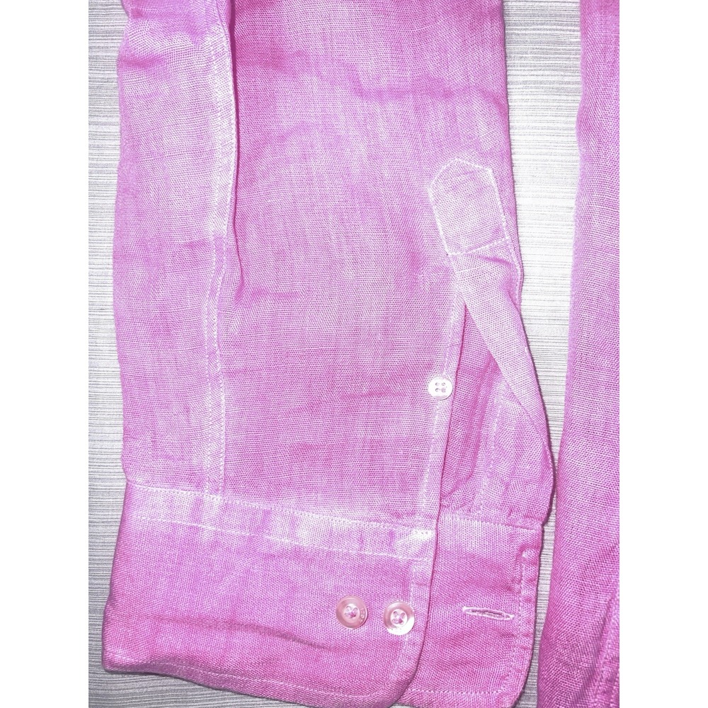 120 lLno shirt Men's XL Long Sleeve Button‎ up Pink Linen Pocket 100% Linen - Picture 13 of 16